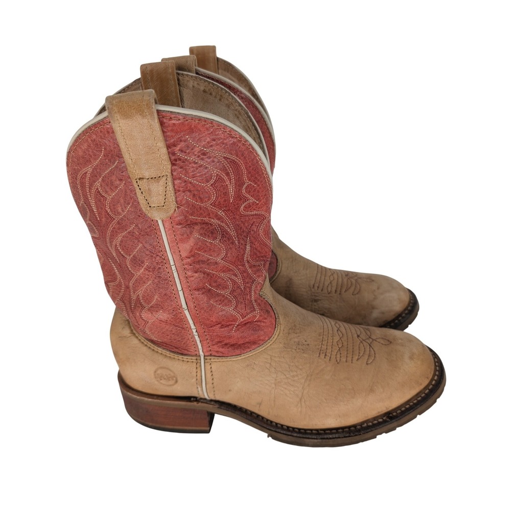 Double H Cowboy Boots Women 8W Tan Red Western Leather USA Cowgirl Festival Boho